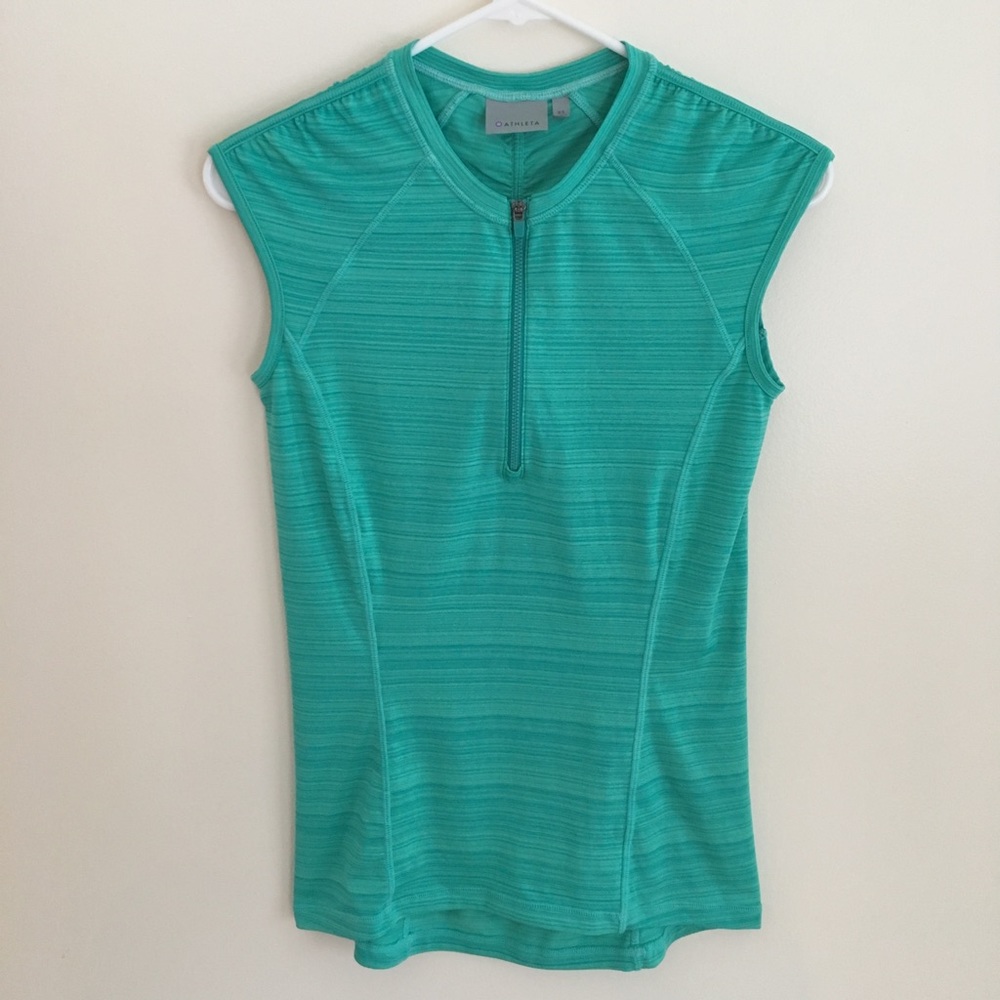 Athleta Ruched Cap Sleeve Sun Shield 1/2 zip top